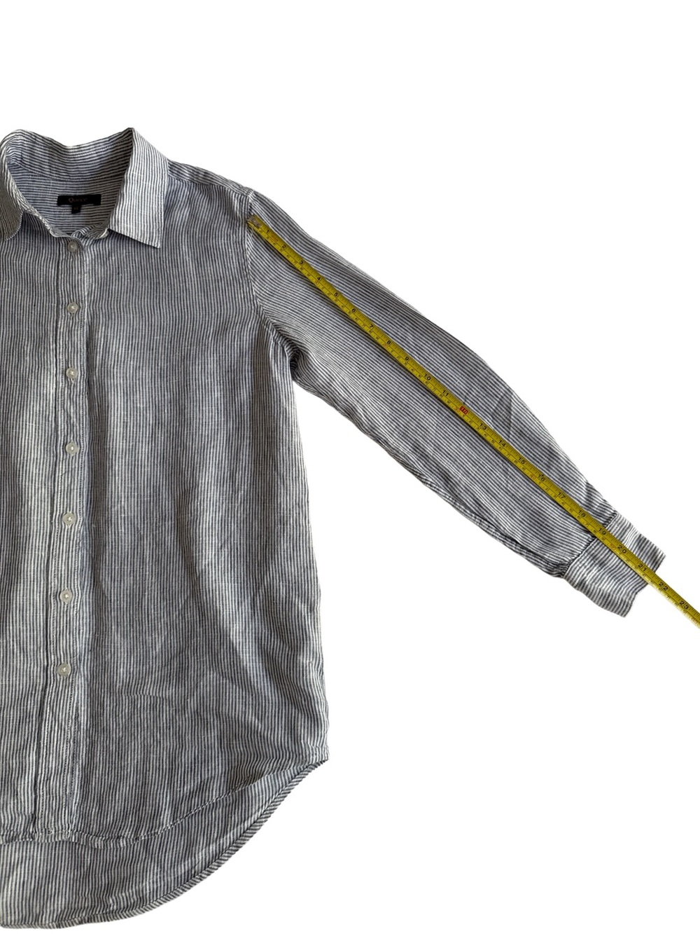 QUINCE 100% European Linen Blue Pin-Striped Long Sleeve Button-Up Shirt XS - Picture 7 of 11